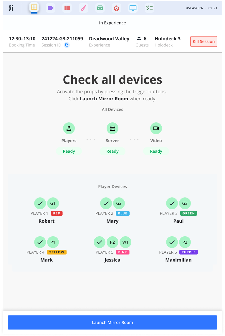Silica device check screen showing all player hardware confirmed ready before session launch